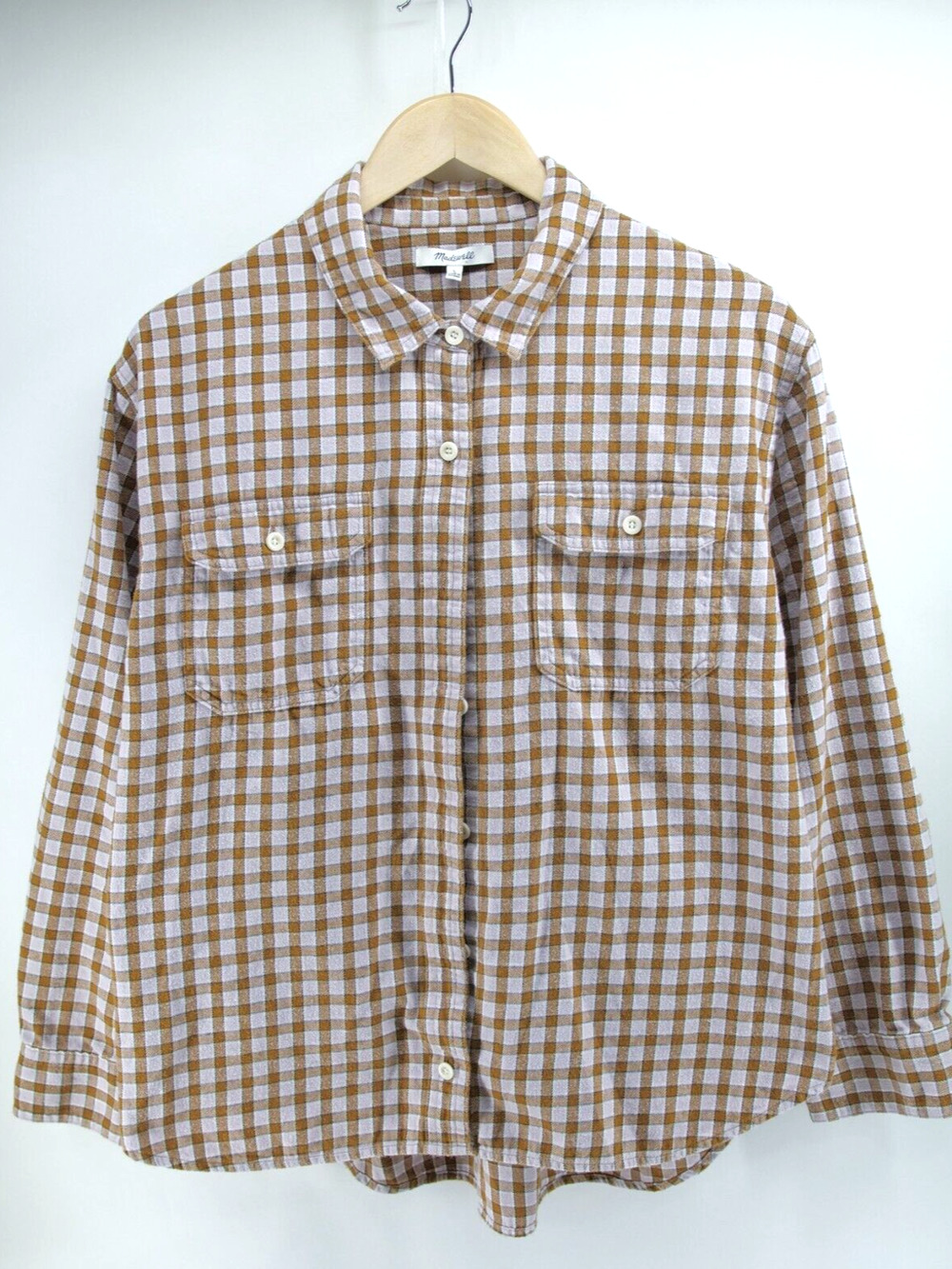Madewell Shirt Women’s L Brown Check Button Up Long Sleeve Pocket Flannel